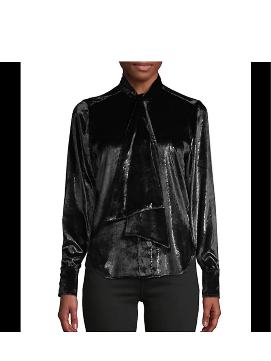 Frame Black Velvet Tie-Neck Long-Sleeve Top
